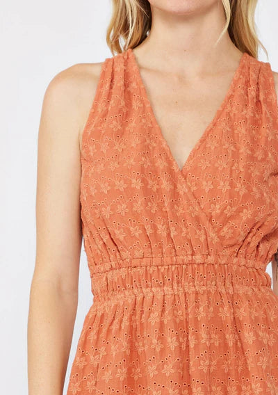 ETHEREAL FLORAL EMBROIDERED MINI DRESS - TERRACOTTA