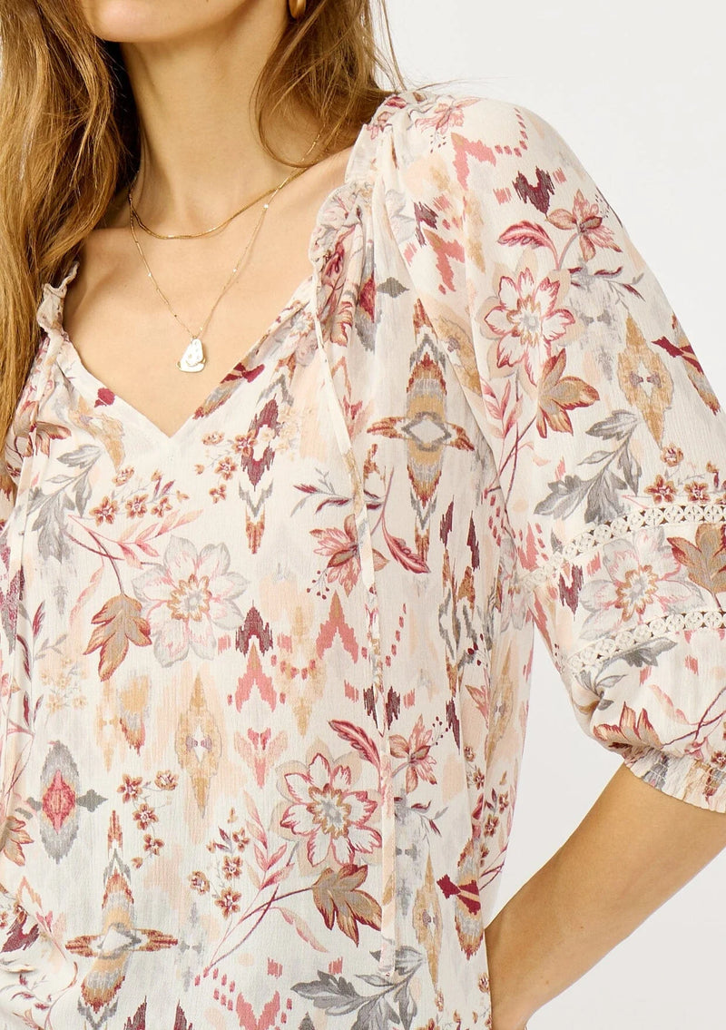 MOONFLOWER LACE BLOUSE - NATURAL/RUST