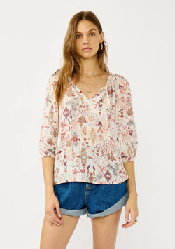 MOONFLOWER LACE BLOUSE - NATURAL/RUST
