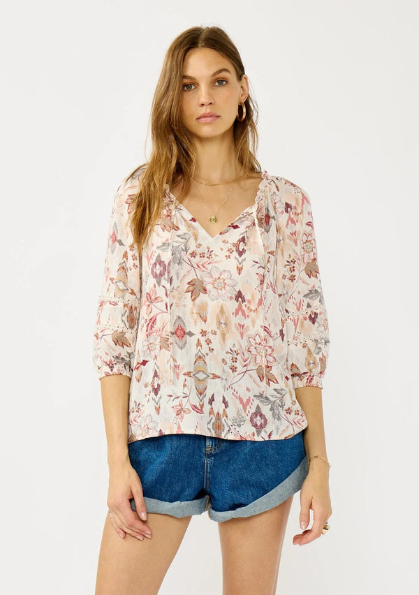 MOONFLOWER LACE BLOUSE - NATURAL/RUST
