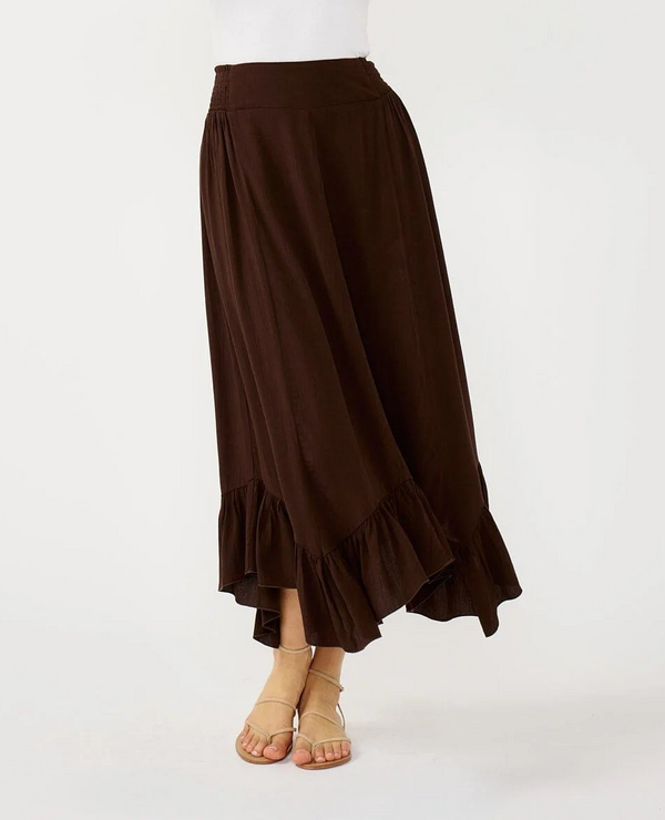 LAINEY RUFFLE MAXI SKIRT - CHOCOLATE BROWN