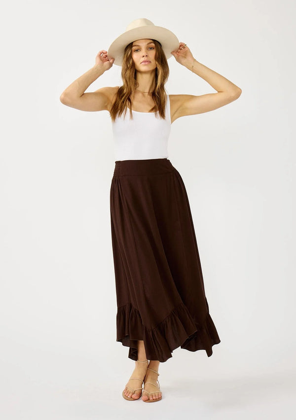 LAINEY RUFFLE MAXI SKIRT - CHOCOLATE BROWN