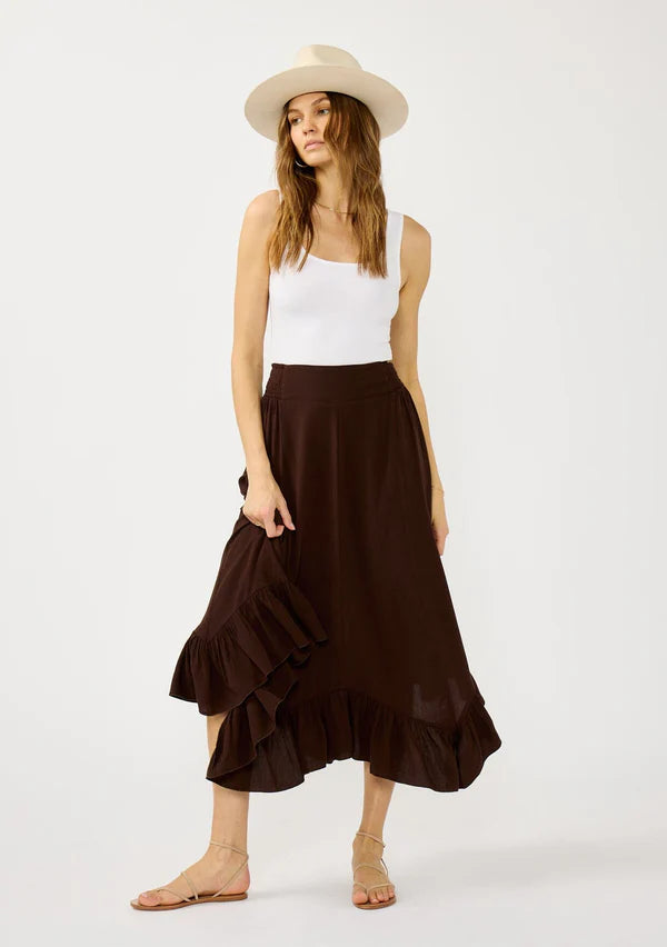 LAINEY RUFFLE MAXI SKIRT - CHOCOLATE BROWN