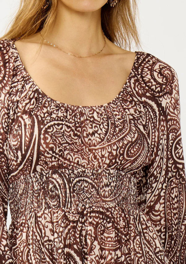 SANDSWEPT PAISLEY MINI DRESS - NATURAL/BROWN