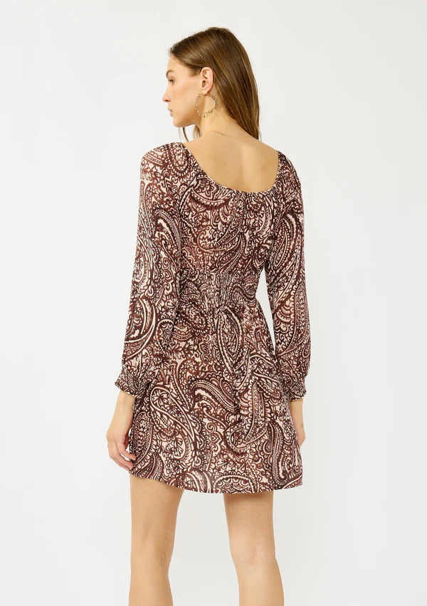 SANDSWEPT PAISLEY MINI DRESS - NATURAL/BROWN
