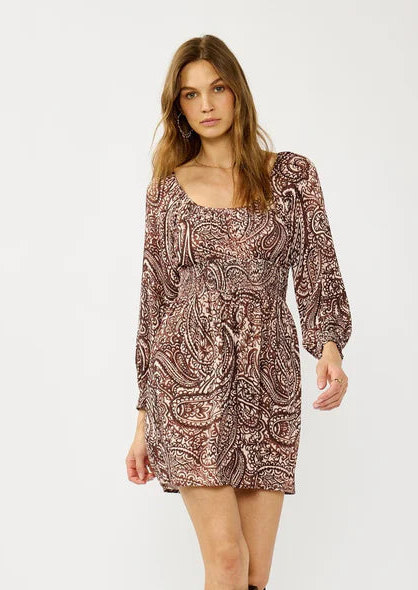 SANDSWEPT PAISLEY MINI DRESS - NATURAL/BROWN