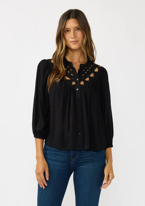 ORLENA CUTOUT BLOUSE - BLACK