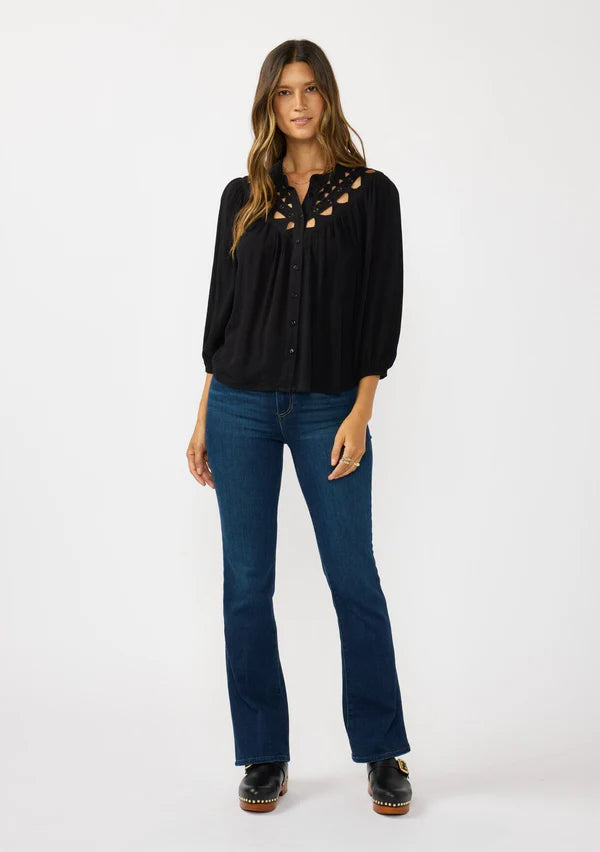 ORLENA CUTOUT BLOUSE - BLACK