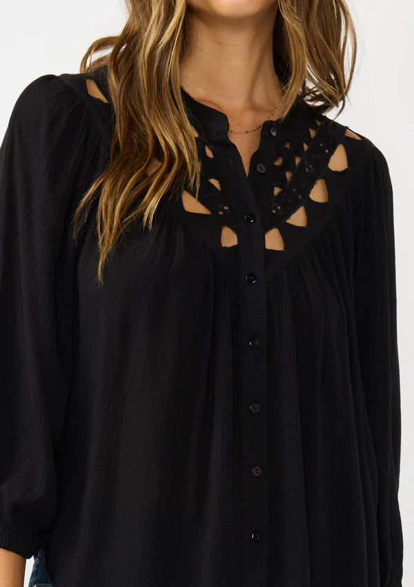 ORLENA CUTOUT BLOUSE - BLACK
