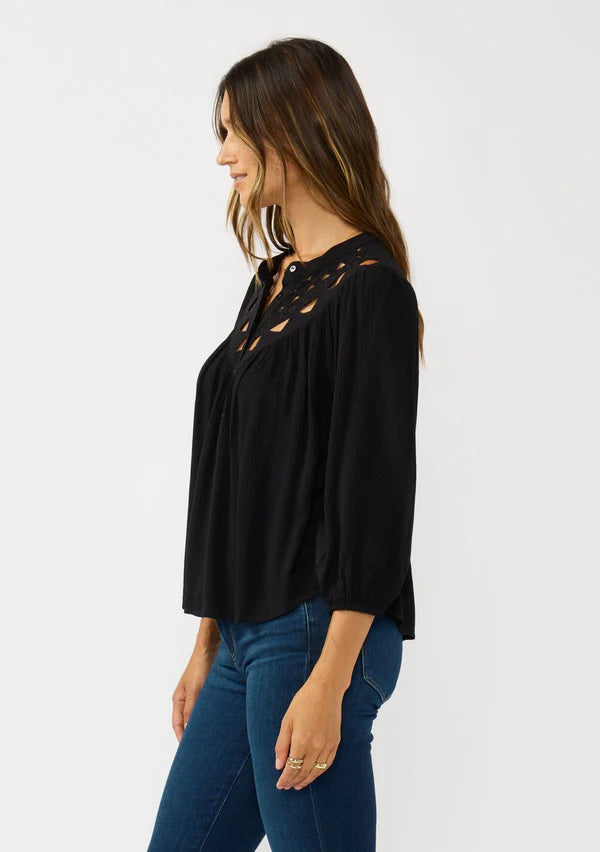 ORLENA CUTOUT BLOUSE - BLACK