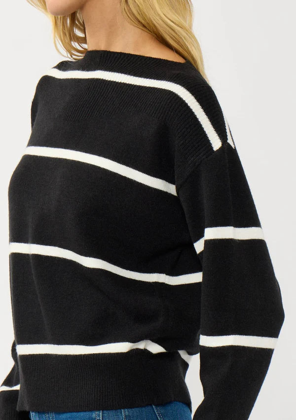 SERENA STRIPE BOAT NECK SWEATER - BLACK/WHITE
