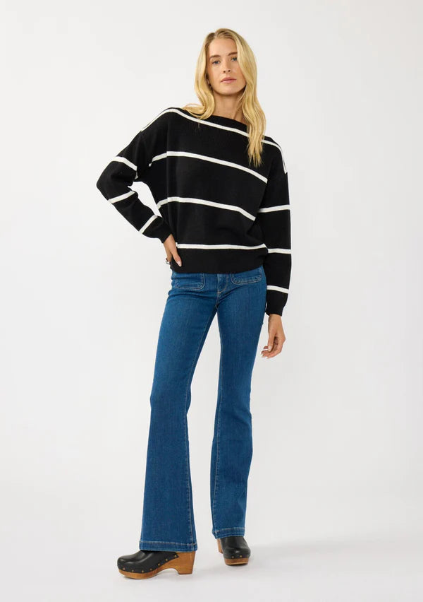 SERENA STRIPE BOAT NECK SWEATER - BLACK/WHITE