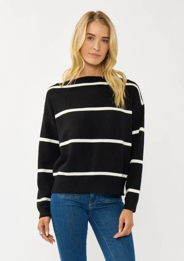SERENA STRIPE BOAT NECK SWEATER - BLACK/WHITE