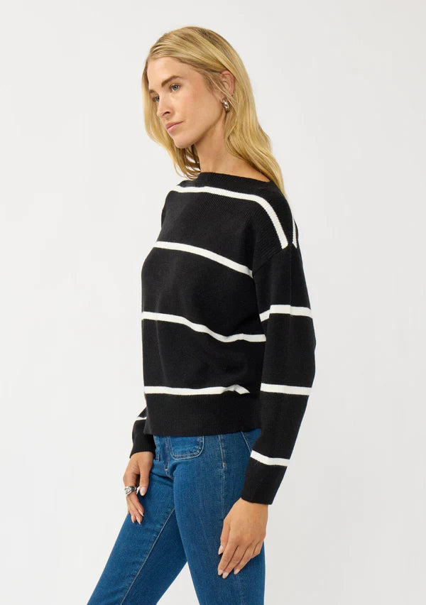 SERENA STRIPE BOAT NECK SWEATER - BLACK/WHITE