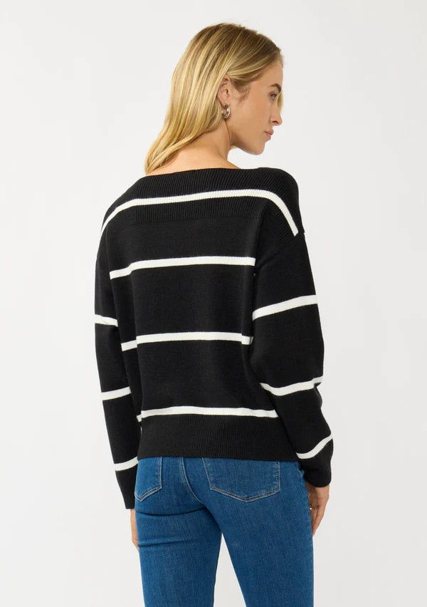 SERENA STRIPE BOAT NECK SWEATER - BLACK/WHITE