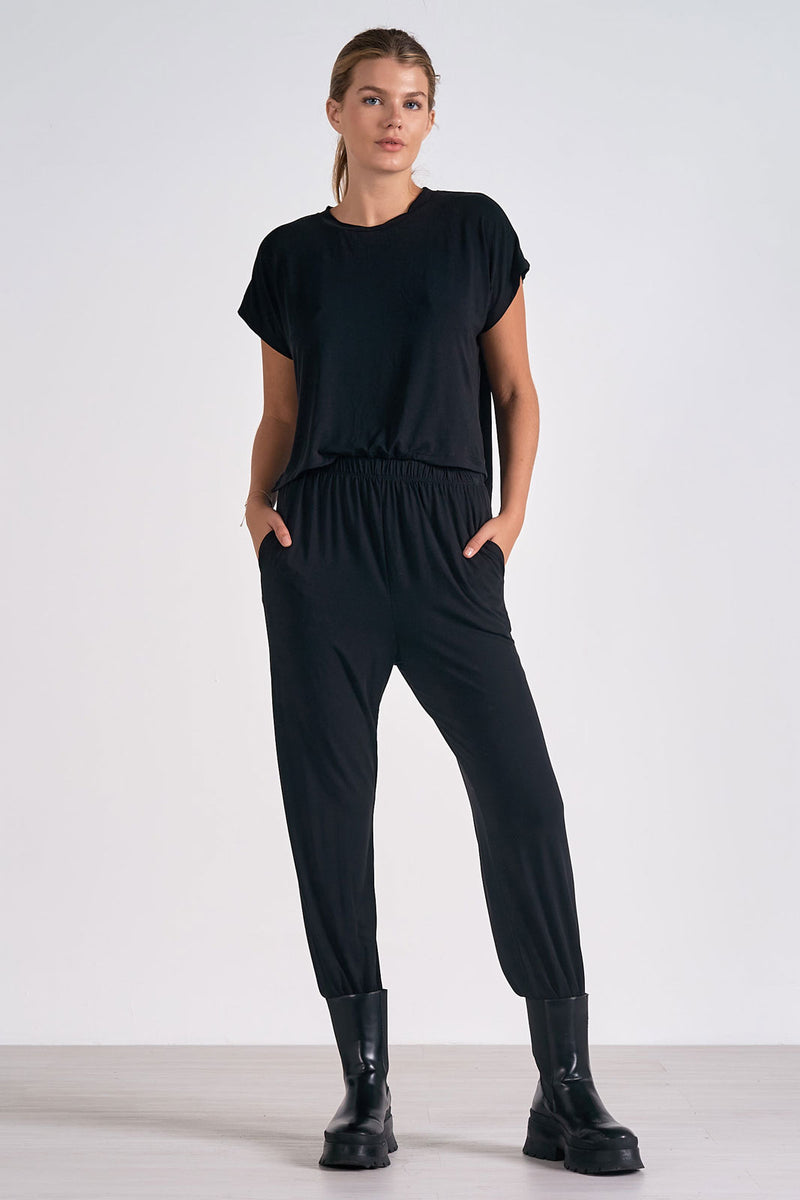 ELAN T-SHIRT JUMPSUIT - BLACK