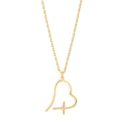 FREE FORM HEART WITH CROSS NECKLACE - GOLD