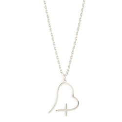 FREE FORM HEART WITH CROSS NECKLACE - SILVER