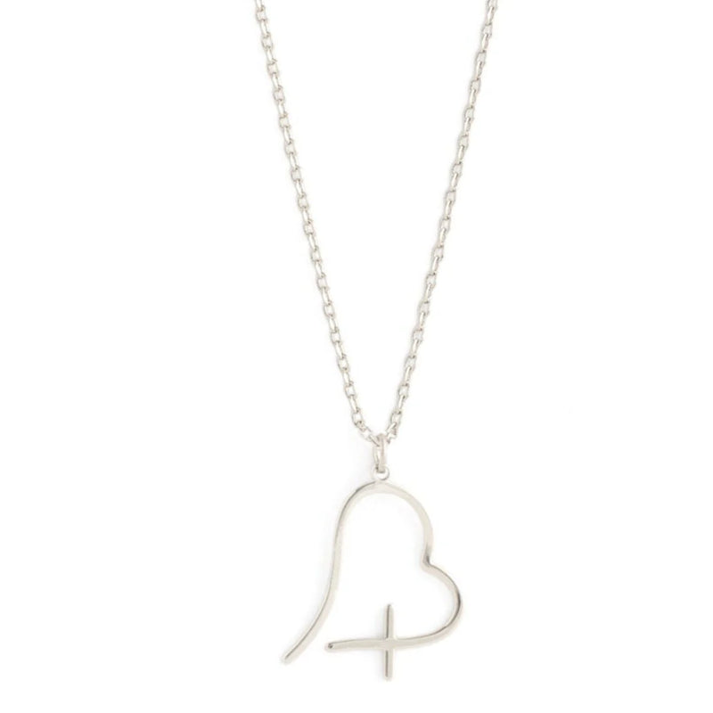 FREE FORM HEART WITH CROSS NECKLACE - SILVER