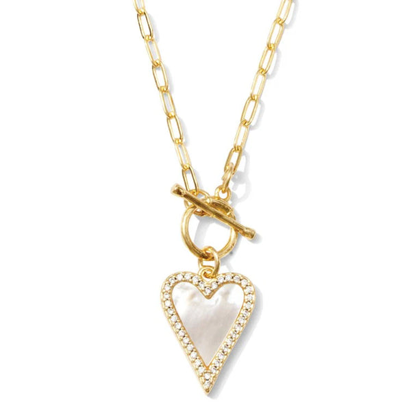 PAVE HEART TOGGLE NECKLACE - GOLD