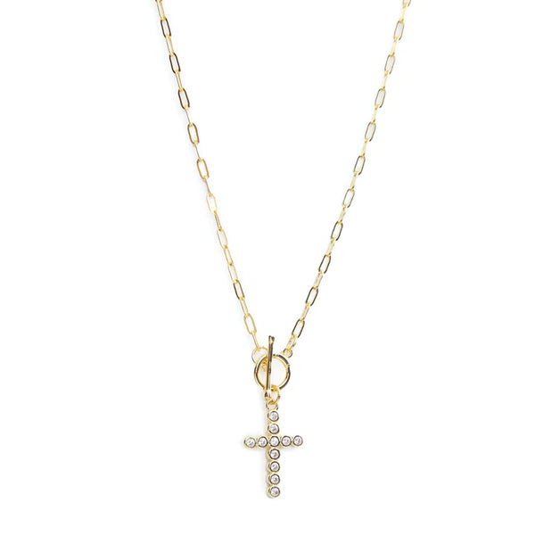 SPARKLE CROSS TOGGLE NECKLACE - GOLD