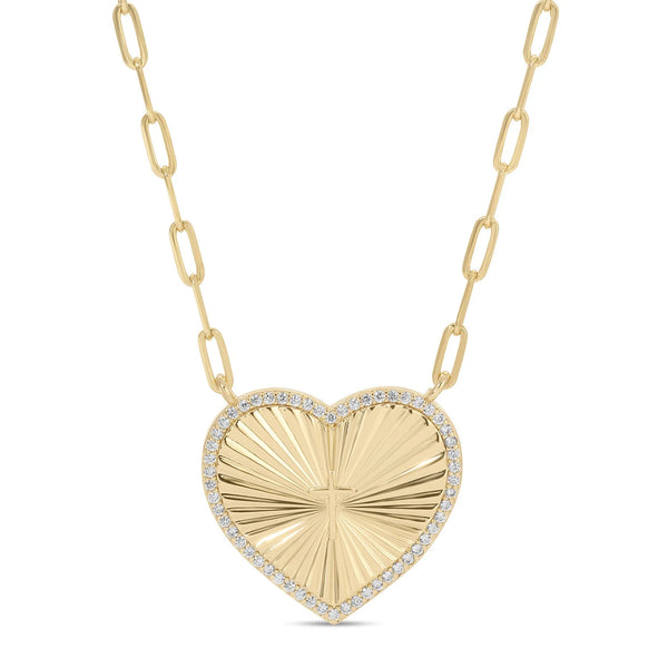 PAVE CROSS HEART BURSST NECKLACE - GOLD