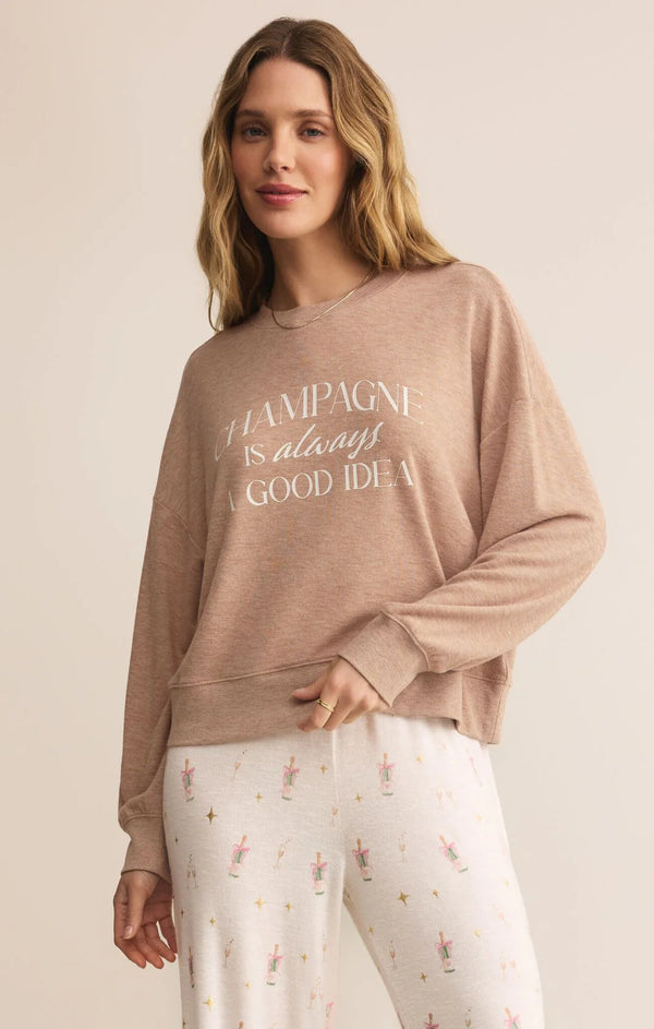 Z SUPPLY CHAMPAGNE LONG SLEEVE TOP - ICE COFFEE