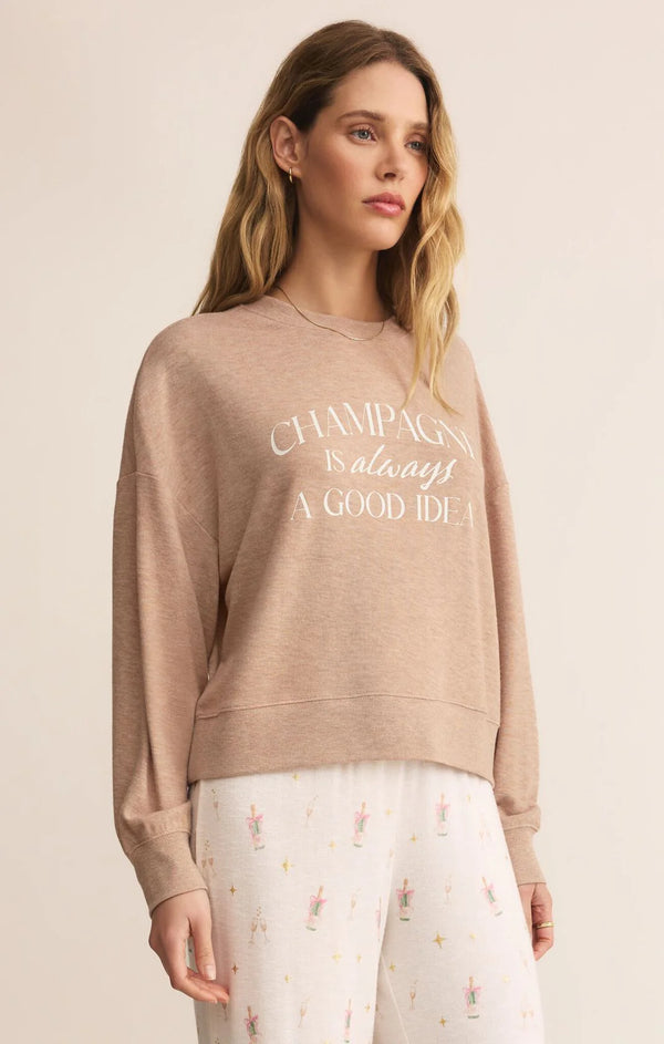 Z SUPPLY CHAMPAGNE LONG SLEEVE TOP - ICE COFFEE