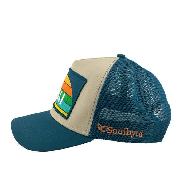 CALI SUNSET TRUCKER HAT - TAN/TEAL