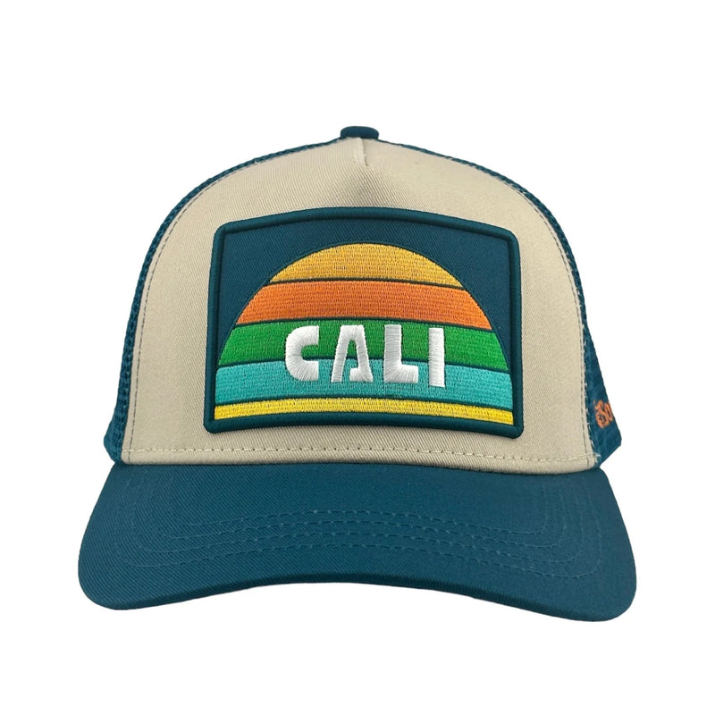 CALI SUNSET TRUCKER HAT - TAN/TEAL