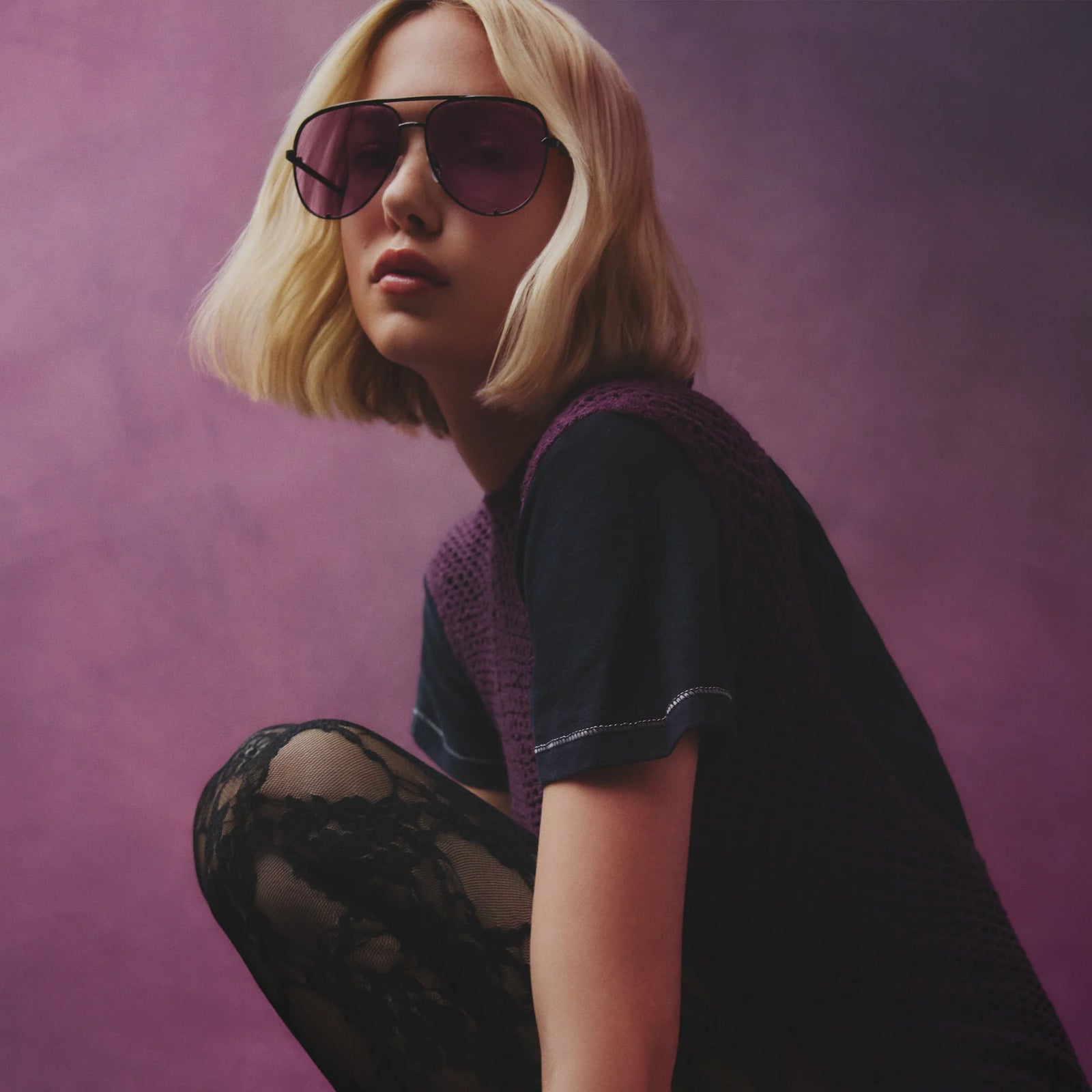 quay australia high key black purple oversized metal frame aviator sunglasses HIGH KEY Wire Frame Aviator Sunglasses – QUAY main image 2