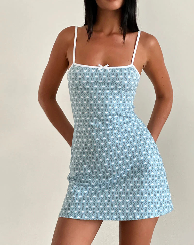 MOTEL RINIKO MINI DRESS - POWDER BLUE XO HEART