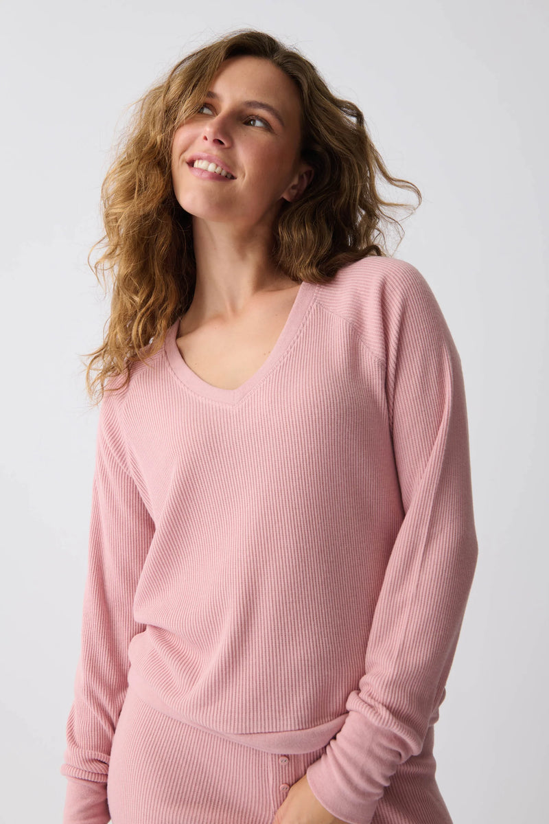 PJ SALVAGE TEXTURED ESSENTIAL LONG SLEEVE TOP - ROSEWOOD