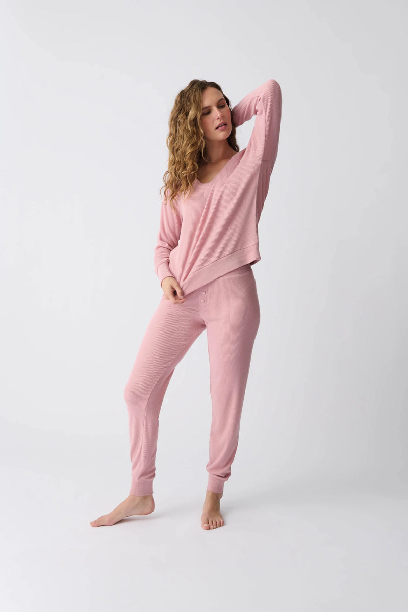 PJ SALVAGE TEXTURED ESSENTIAL LONG SLEEVE TOP - ROSEWOOD