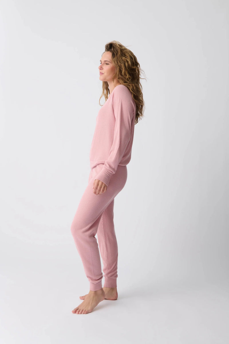 PJ SALVAGE TEXTURED ESSENTIAL LONG SLEEVE TOP - ROSEWOOD