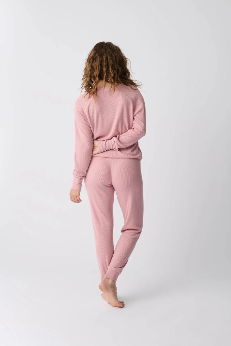 PJ SALVAGE TEXTURED ESSENTIAL LONG SLEEVE TOP - ROSEWOOD