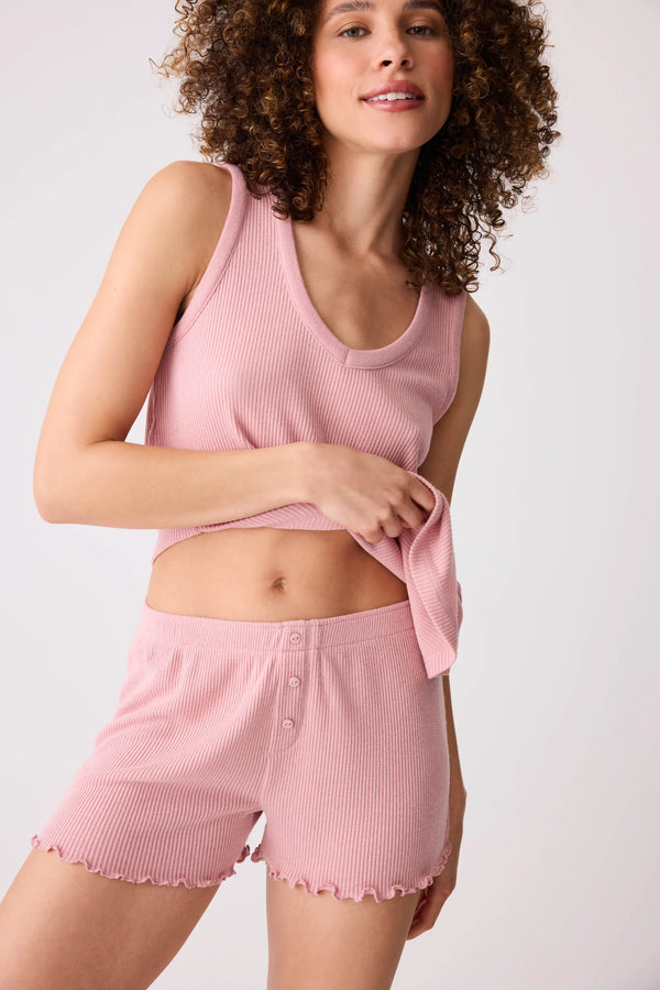 PJ SALVAGE TEXTURED ESSENTIAL LOUNGE SHORTS -  ROSEWOOD