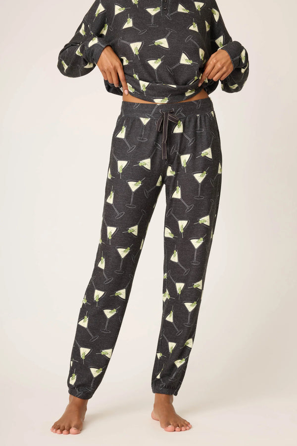 PJ SALVAGE MERRIER WITH A MARTINI PJ PANTS - BLACK