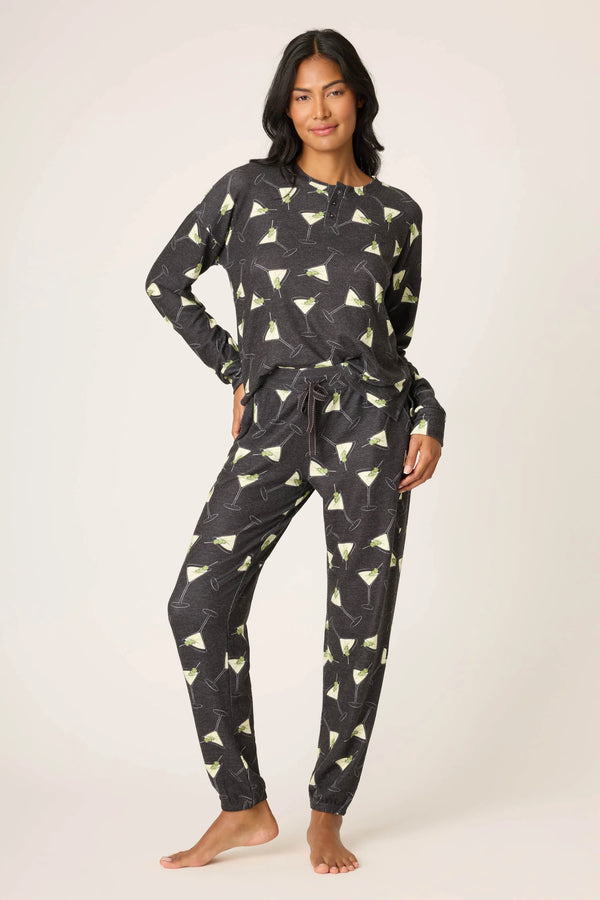 PJ SALVAGE MERRIER WITH A MARTINI PJ PANTS - BLACK