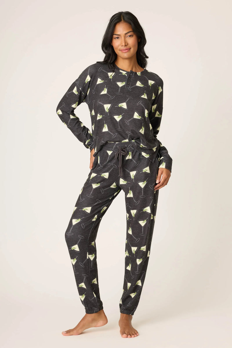 PJ SALVAGE MERRIER WITH A MARTINI PJ PANTS - BLACK