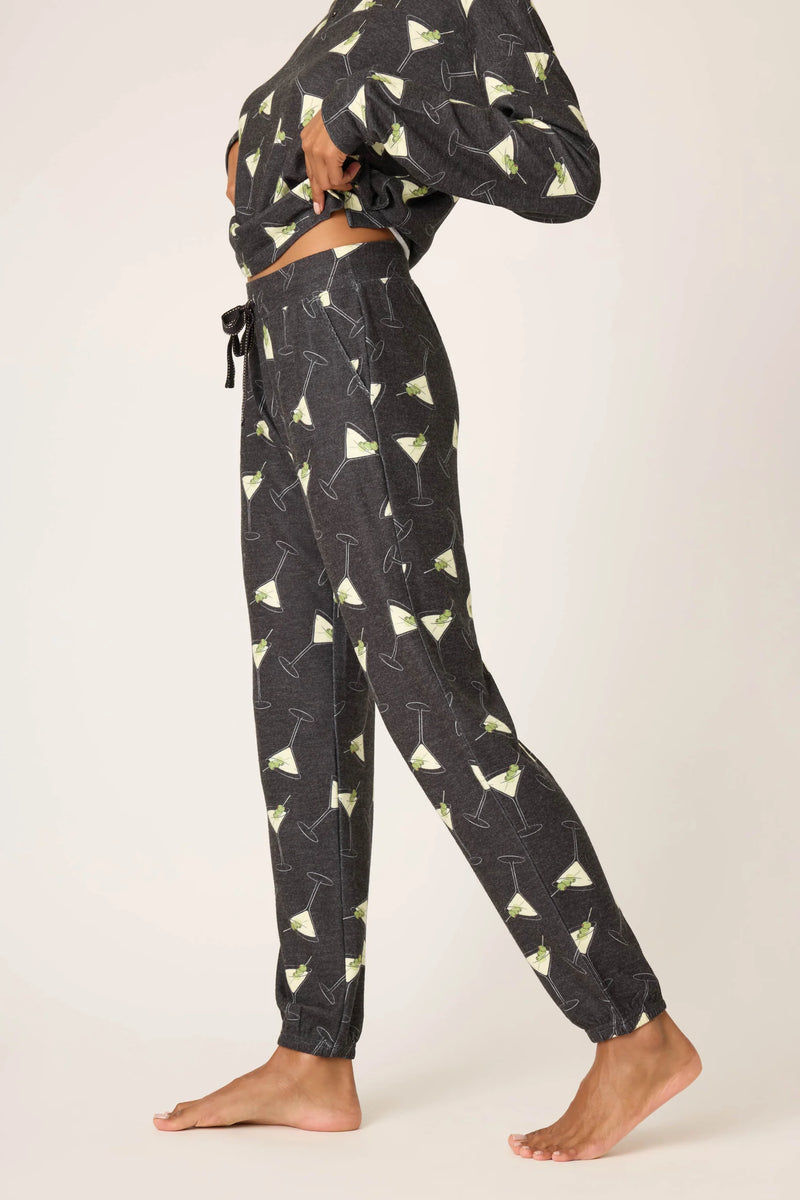 PJ SALVAGE MERRIER WITH A MARTINI PJ PANTS - BLACK