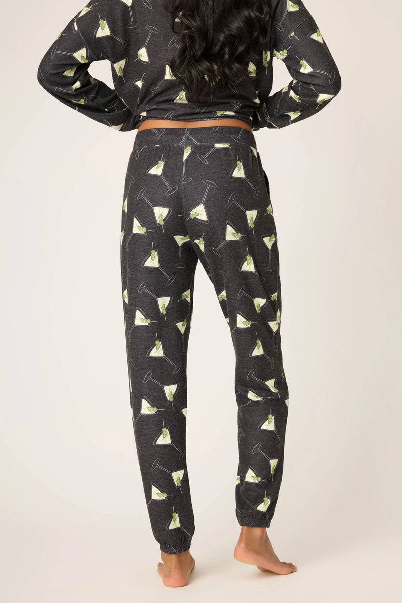 PJ SALVAGE MERRIER WITH A MARTINI PJ PANTS - BLACK