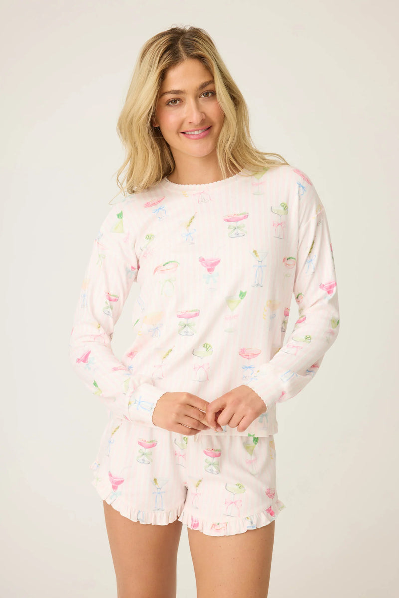 PRETTY PUNCH COCKTAIL LONG SLEEVE PJ TOP - BABY PINK