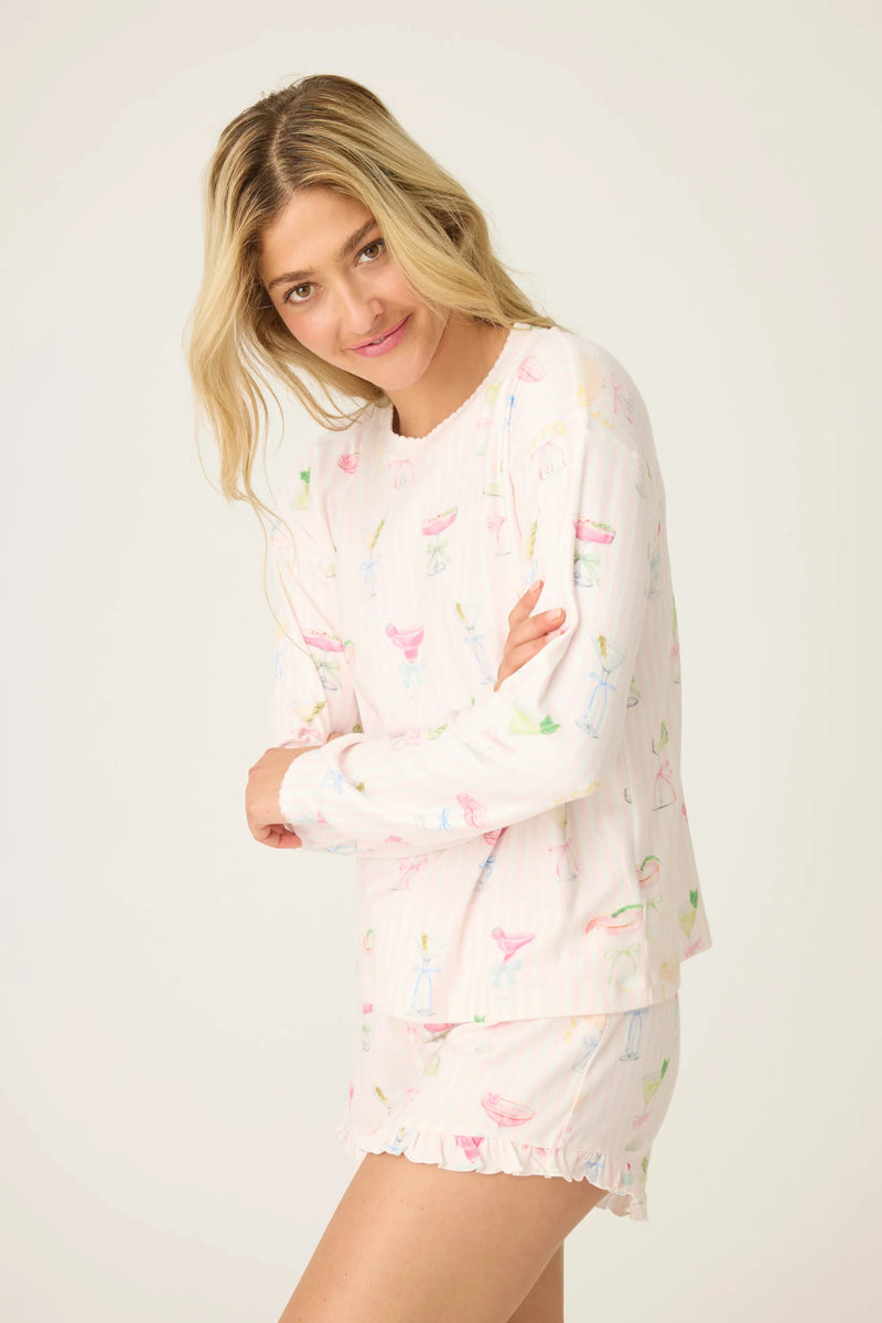 PRETTY PUNCH COCKTAIL LONG SLEEVE PJ TOP - BABY PINK