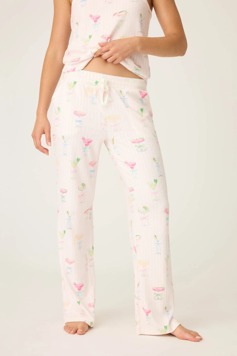 PRETTY PUNCH COCKTAIL OPEN LEG PJ PANTS - BABY PINK
