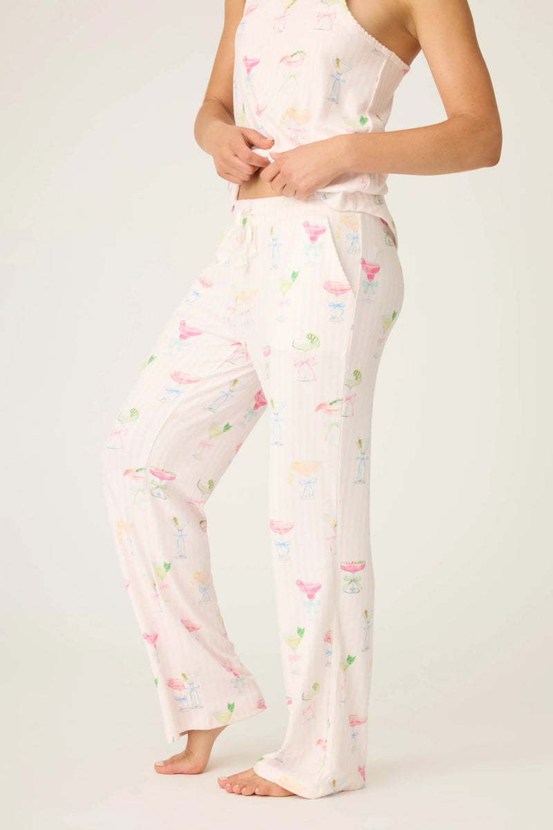 PRETTY PUNCH COCKTAIL OPEN LEG PJ PANTS - BABY PINK