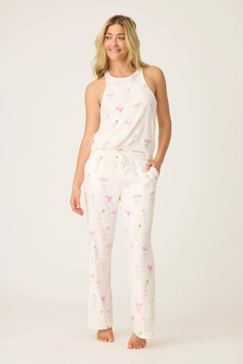 PRETTY PUNCH COCKTAIL OPEN LEG PJ PANTS - BABY PINK
