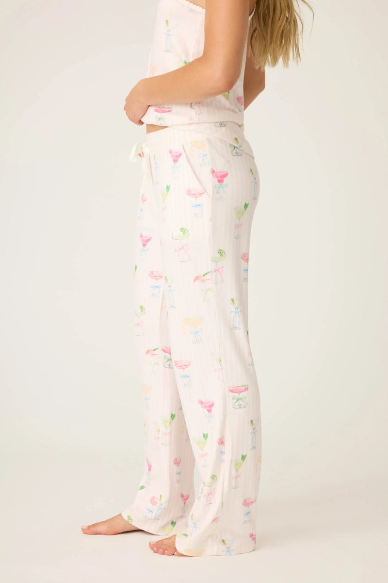 PRETTY PUNCH COCKTAIL OPEN LEG PJ PANTS - BABY PINK