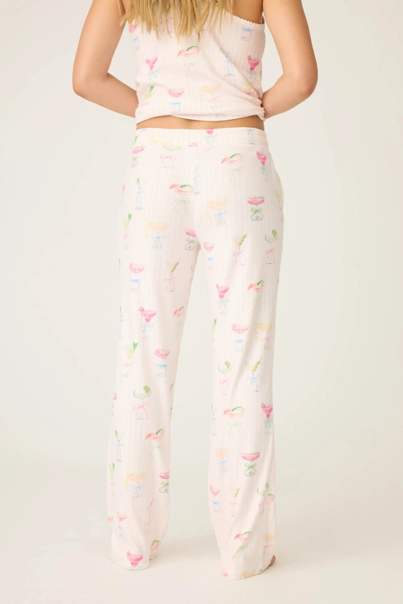 PRETTY PUNCH COCKTAIL OPEN LEG PJ PANTS - BABY PINK