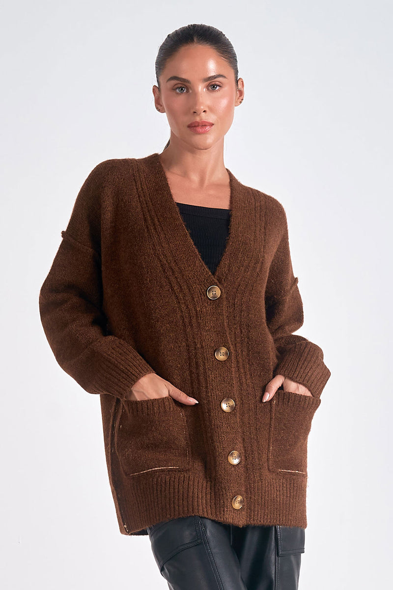 ELAN OVERSIZED CARDIGAN - DARK TAN